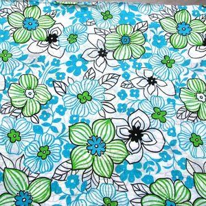 Floral Cotton Fabric Blue Green & White Large Print Textured 1 7/8 yd 52” Wide